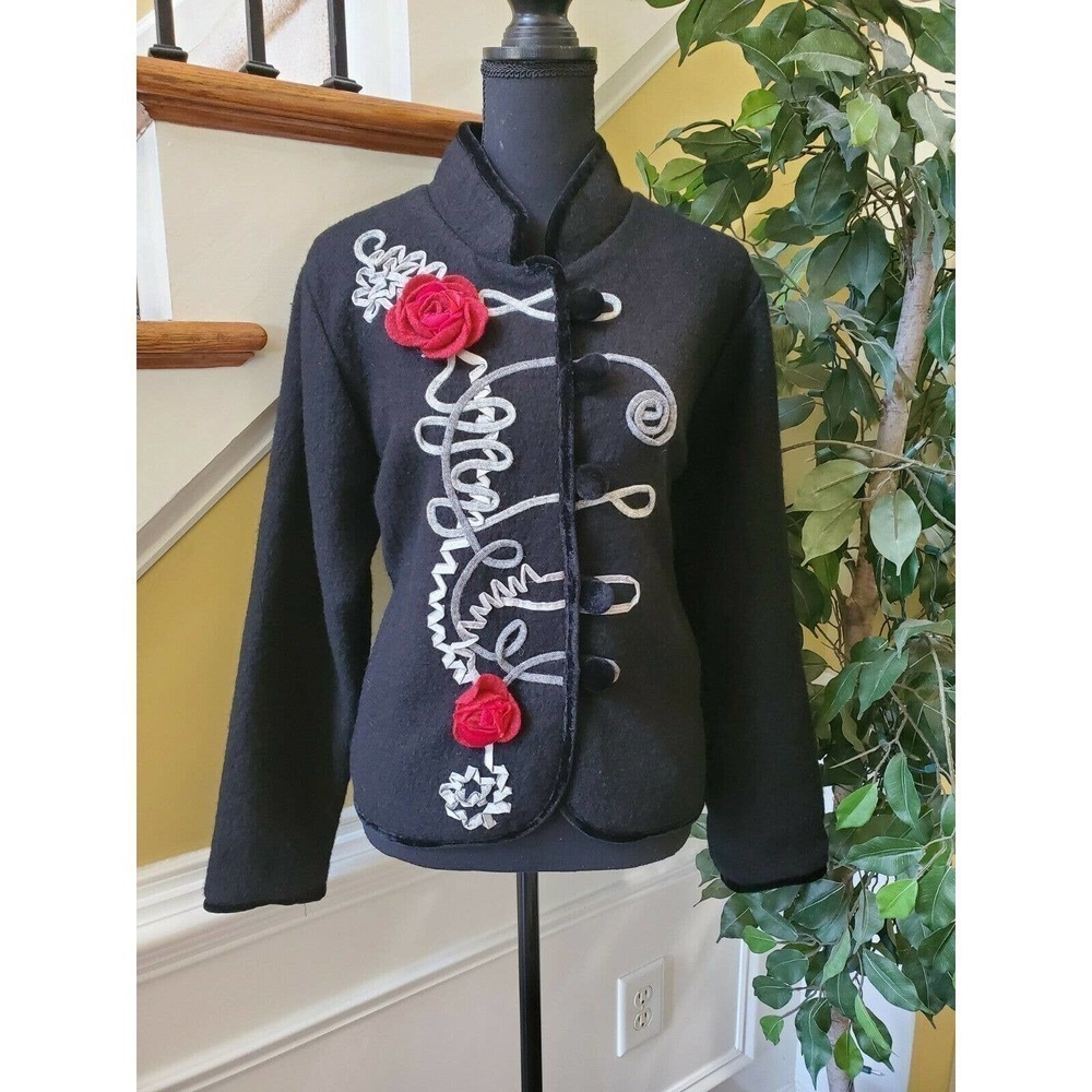 CARSON Black WOOL VELVET TRIM  JACKET Sz M